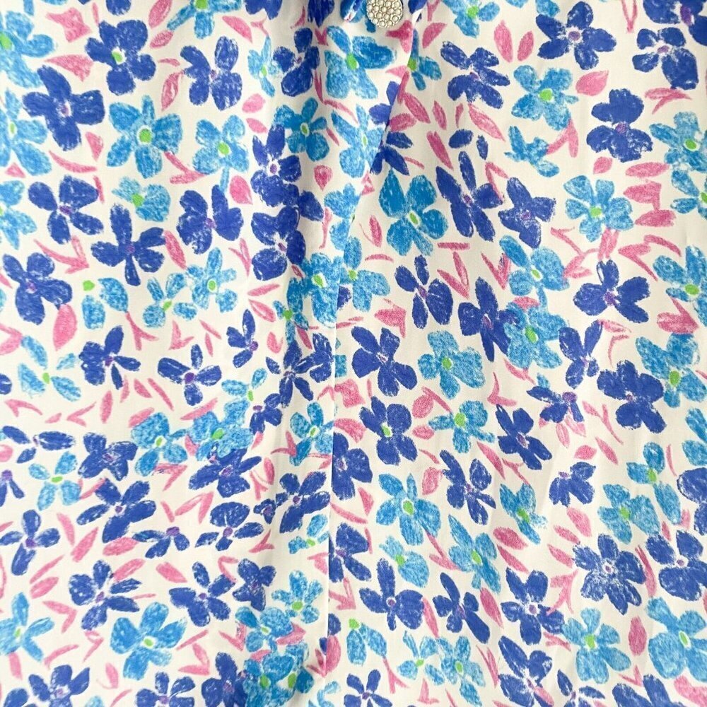 Zara Painted Floral Blue Bow Neckline Long Sleeve Blouse XS - Picture 5 of 8